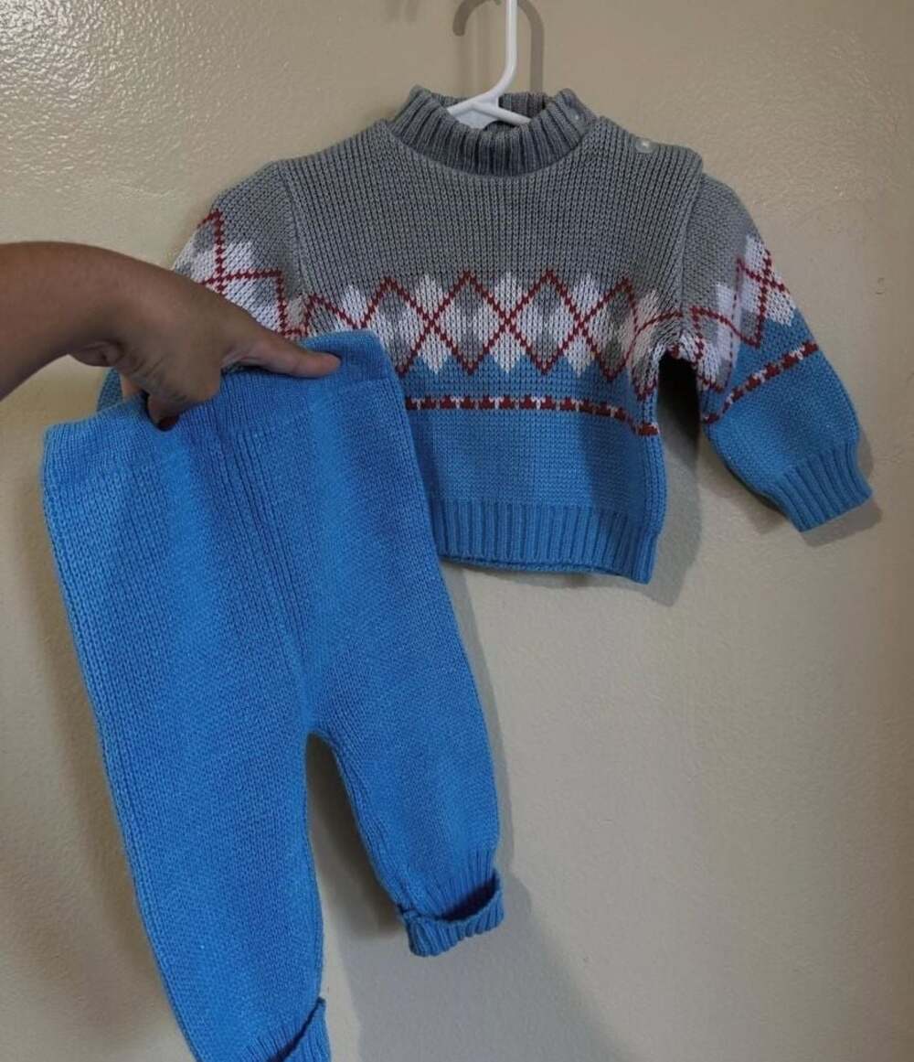 Vintage hopscoth Argyle Sweater and Pants Set Size 0-6 Months